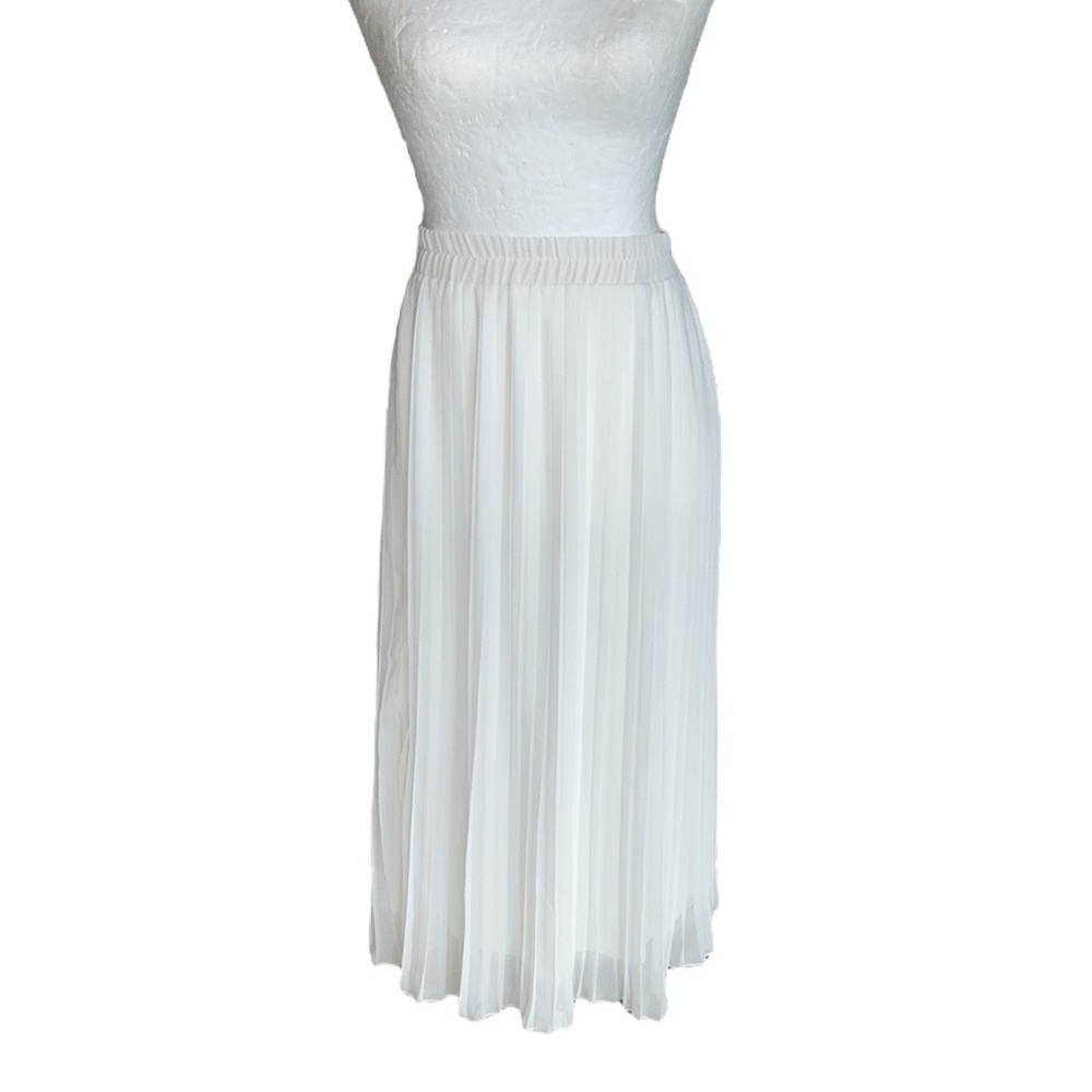 Adiva White Plisse Pleated Midi Maxi Slip Skirt - S